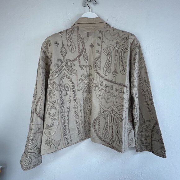 Chico's Design Paisley Embroidered Cotton Jacket Womens Size 2 Beige Lightweight - Picture 2 of 7